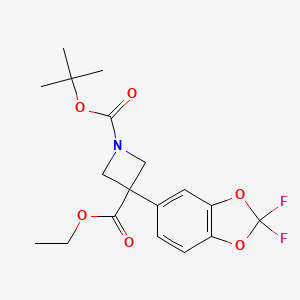 molecular formula C18H21F2NO6 B8131773 1-tert-Butyl 3-ethyl 3-(2,2-difluorobenzo[d][1,3]dioxol-5-yl)azetidine-1,3-dicarboxylate 