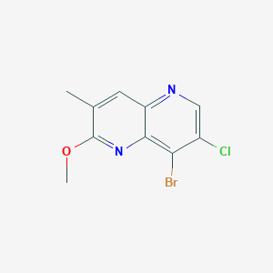 molecular formula C10H8BrClN2O B8131877 8-Bromo-7-chloro-2-methoxy-3-methyl-1,5-naphthyridine 