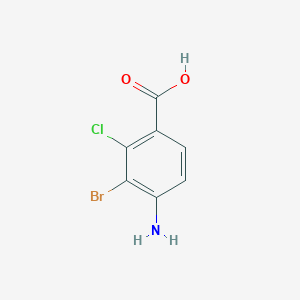 molecular formula C7H5BrClNO2 B8131922 4-Amino-3-bromo-2-chlorobenzoic acid 