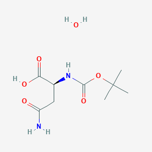 molecular formula C9H18N2O6 B8132189 (2S)-4-amino-2-[(2-methylpropan-2-yl)oxycarbonylamino]-4-oxobutanoic acid;hydrate 