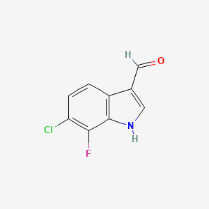 molecular formula C9H5ClFNO B8132416 6-chloro-7-fluoro-1H-indole-3-carbaldehyde 