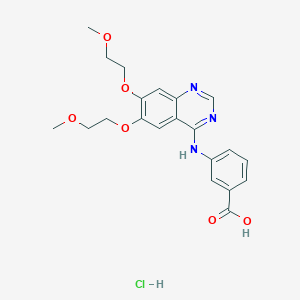 molecular formula C21H24ClN3O6 B8132417 3-((6,7-Bis(2-methoxyethoxy)quinazolin-4-yl)amino)benzoic acid hydrochloride 