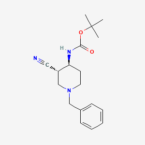 molecular formula C18H25N3O2 B8132564 Trans-(1-benzyl-3-cyano-piperidin-4-yl)-carbamic acid tert-butyl ester 