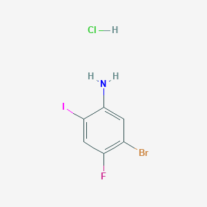 molecular formula C6H5BrClFIN B8132566 5-Bromo-4-fluoro-2-iodobenzenamine HCl 