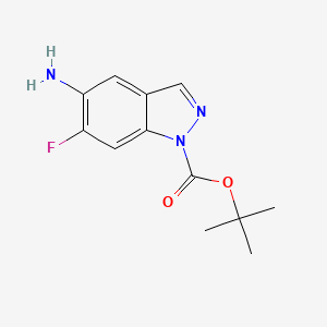 molecular formula C12H14FN3O2 B8132588 Tert-butyl 5-amino-6-fluoro-1h-indazole-1-carboxylate 