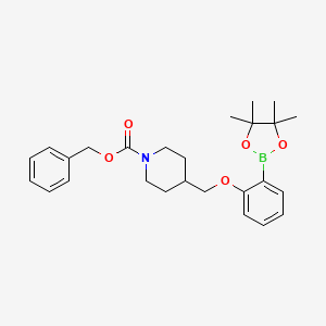 molecular formula C26H34BNO5 B8132723 4-[2-(4,4,5,5-Tetramethyl-[1,3,2]dioxaborolan-2-yl)-phenoxymethyl]-piperidine-1-carboxylic acid benzyl ester 