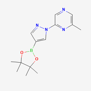 molecular formula C14H19BN4O2 B8132794 2-Methyl-6-[4-(4,4,5,5-tetramethyl-[1,3,2]dioxaborolan-2-yl)-pyrazol-1-yl]-pyrazine 