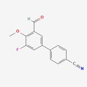 molecular formula C15H10FNO2 B8132888 3'-Fluoro-5'-formyl-4'-methoxybiphenyl-4-carbonitrile 