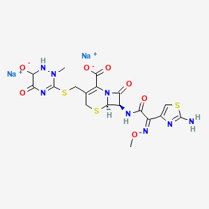 molecular formula C18H18N8Na2O7S3 B8132943 disodium;(6R,7R)-7-[[(2Z)-2-(2-amino-1,3-thiazol-4-yl)-2-methoxyiminoacetyl]amino]-3-[(2-methyl-6-oxido-5-oxo-1,6-dihydro-1,2,4-triazin-3-yl)sulfanylmethyl]-8-oxo-5-thia-1-azabicyclo[4.2.0]oct-2-ene-2-carboxylate 