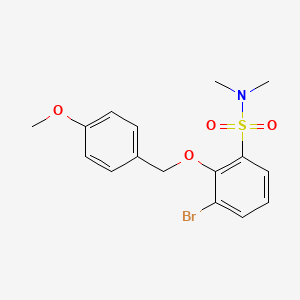 molecular formula C16H18BrNO4S B8133271 3-Bromo-2-(4-methoxy-benzyloxy)-n,n-dimethyl-benzenesulfonamide 