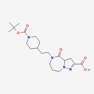 molecular formula C20H32N4O5 B8133320 5-[2-(1-tert-Butoxycarbonyl-piperidin-4-yl)-ethyl]-4-oxo-3a,4,5,6,7,8-hexahydro-3H-1,5,8a-triaza-azulene-2-carboxylic acid 