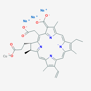 Cuprate(3-), ((7S,8S)-3-carboxy-5-(carboxymethyl)-13-ethenyl-18-ethyl-7,8-dihydro-2,8,12,17-tetramethyl-21H,23H-porphine-7-propanoato(5-)-kappaN21,kappaN22,kappaN23,kappaN24)-, sodium (1:3), (SP-4-2)-