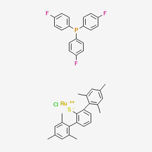 molecular formula C42H37ClF3PRuS B8133644 2,6-Bis(2,4,6-trimethylphenyl)benzenethiolate;ruthenium(2+);tris(4-fluorophenyl)phosphane;chloride 