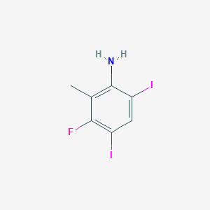 molecular formula C7H6FI2N B8133652 3-Fluoro-4,6-diiodo-2-methyl-phenylamine 