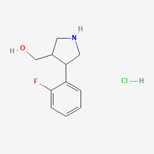molecular formula C11H15ClFNO B8133810 (4-(2-Fluorophenyl)pyrrolidin-3-yl)methanol hydrochloride 