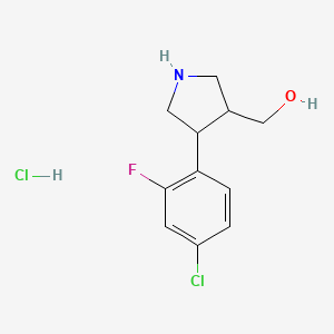 molecular formula C11H14Cl2FNO B8133827 rac-[(3S,4R)-4-(4-Chloro-2-fluorophenyl)-3-pyrrolidinyl]methanol hydrochloride 