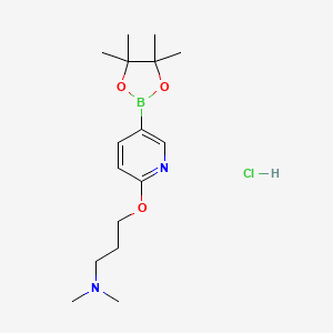 molecular formula C16H28BClN2O3 B8133877 Dimethyl(3-{[5-(tetramethyl-1,3,2-dioxaborolan-2-yl)pyridin-2-yl]oxy}propyl)amine hydrochloride 