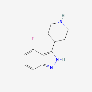 molecular formula C12H14FN3 B8133920 4-Fluoro-3-(piperidin-4-yl)-1H-indazole 