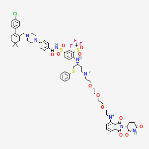 molecular formula C65H76ClF3N8O12S3 B8134222 4-[4-[[2-(4-chlorophenyl)-5,5-dimethylcyclohexen-1-yl]methyl]piperazin-1-yl]-N-[4-[[(2R)-4-[2-[2-[2-[2-[[2-(2,6-dioxopiperidin-3-yl)-1,3-dioxoisoindol-4-yl]amino]ethoxy]ethoxy]ethoxy]ethyl-methylamino]-1-phenylsulfanylbutan-2-yl]amino]-3-(trifluoromethylsulfonyl)phenyl]sulfonylbenzamide 