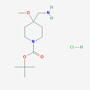 molecular formula C12H25ClN2O3 B8134496 Tert-butyl 4-(aminomethyl)-4-methoxy-1-piperidinecarboxylate hydrochloride 