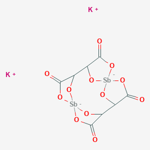 molecular formula C8H4O12Sb2.2K B081345 二钾；2,7,9,14,15,16,17,18-八氧杂-1,8-二锑双氮杂五环[10.2.1.11,4.15,8.18,11]十八烷-3,6,10,13-四酮 CAS No. 11071-15-1