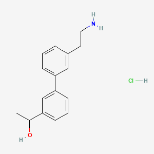 molecular formula C16H20ClNO B8134606 1-[3'-(2-Aminoethyl)-biphenyl-3-yl]-ethanol hydrochloride 