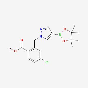 molecular formula C18H22BClN2O4 B8134612 4-Chloro-2-[4-(4,4,5,5-tetramethyl-[1,3,2]dioxaborolan-2-yl)-pyrazol-1-ylmethyl]-benzoic acid methyl ester 