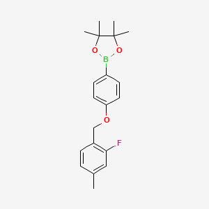 molecular formula C20H24BFO3 B8134640 2-[4-(2-Fluoro-4-methyl-benzyloxy)-phenyl]-4,4,5,5-tetramethyl-[1,3,2]dioxaborolane 