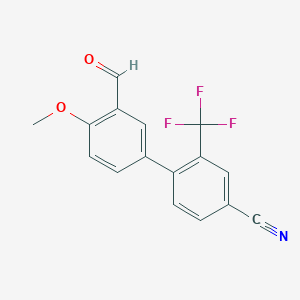 molecular formula C16H10F3NO2 B8134675 3'-Formyl-4'-methoxy-2-(trifluoromethyl)biphenyl-4-carbonitrile 