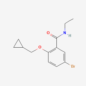 molecular formula C13H16BrNO2 B8134750 5-Bromo-2-cyclopropylmethoxy-N-ethylbenzamide 