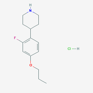 molecular formula C14H21ClFNO B8134760 4-(2-Fluoro-4-propoxyphenyl)piperidine hydrochloride 