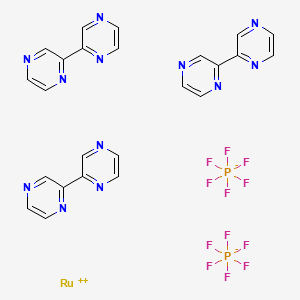 molecular formula C24H18F12N12P2Ru B8135239 lambda2-Ruthenium(2+) ion tris(2-(pyrazin-2-yl)pyrazine) bis(hexafluoro-lambda5-phosphanuide) 