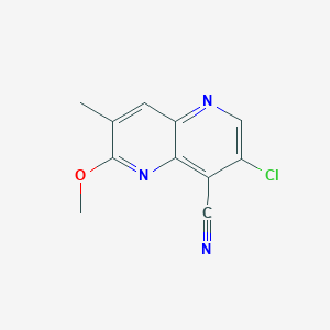 molecular formula C11H8ClN3O B8135292 3-Chloro-6-methoxy-7-methyl-1,5-naphthyridine-4-carbonitrile 