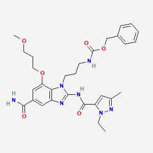 molecular formula C30H37N7O6 B8135452 benzyl N-[3-[5-carbamoyl-2-[(2-ethyl-5-methylpyrazole-3-carbonyl)amino]-7-(3-methoxypropoxy)benzimidazol-1-yl]propyl]carbamate 