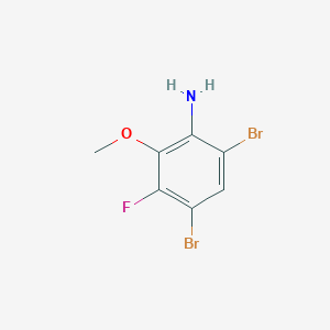 molecular formula C7H6Br2FNO B8135688 4,6-Dibromo-3-fluoro-2-methoxyaniline 