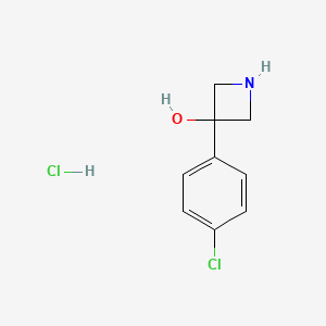 molecular formula C9H11Cl2NO B8135758 3-(4-Chlorophenyl)-3-azetidinol HCl 