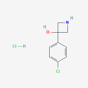 molecular formula C9H11Cl2NO B8135758 3-(4-Chlorophenyl)azetidin-3-ol hydrochloride 