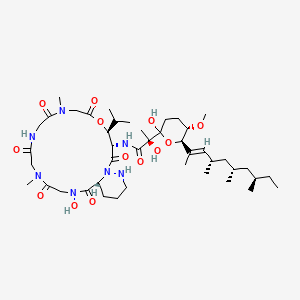 molecular formula C43H73N7O13 B8136122 Glycine, 3-hydroxy-N-(2-hydroxy-1-oxo-2-(tetrahydro-2-hydroxy-5-methoxy-6-(1,3,5,7-tetramethyl-1-nonenyl)-2H-pyran-2-yl)propyl)leucylhexahydro-3-pyridazinecarbonyl-N-hydroxyglycyl-N-methylglycylglycyl-N-methyl-, rho-lactone 