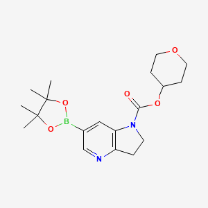 molecular formula C19H27BN2O5 B8136257 Tetrahydro-2H-pyran-4-yl 6-(4,4,5,5-tetramethyl-1,3,2-dioxaborolan-2-yl)-2,3-dihydro-1H-pyrrolo[3,2-b]pyridine-1-carboxylate 