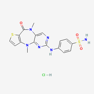 molecular formula C17H17ClN6O3S2 B8136378 4-((5,10-Dimethyl-6-oxo-6,10-dihydro-5H-pyrimido[5,4-b]thieno[3,2-e][1,4]diazepin-2-yl)amino)benzenesulfonamide hydrochloride 