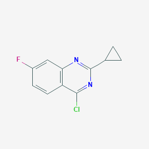 molecular formula C11H8ClFN2 B8136384 4-Chloro-2-cyclopropyl-7-fluoroquinazoline 