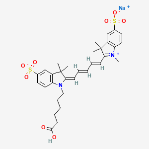 molecular formula C32H37N2NaO8S2 B8136435 sodium;(2E)-1-(5-carboxypentyl)-3,3-dimethyl-2-[(2E,4E)-5-(1,3,3-trimethyl-5-sulfonatoindol-1-ium-2-yl)penta-2,4-dienylidene]indole-5-sulfonate 