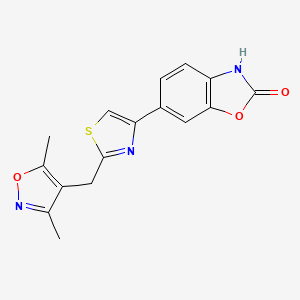 molecular formula C16H13N3O3S B8136443 6-[2-[(3,5-dimethyl-1,2-oxazol-4-yl)methyl]-1,3-thiazol-4-yl]-3H-1,3-benzoxazol-2-one 