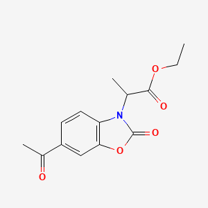 molecular formula C14H15NO5 B8136474 Ethyl 2-(6-acetyl-2-oxo-1,3-benzoxazol-3-yl)propanoate 