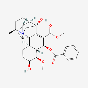 molecular formula C30H37NO7 B8136521 (1S,2R,4aS,4bS,5R,6S,7aR,9S,11R,11aR,12R,15R)-11-(benzoyloxy)-1,2,3,4,4a,6,7,7a,8,9,11,11a-dodecahydro-2,9-dihydroxy-1-methoxy-15-methyl-5,6,9-[1]Butanyl[4]ylidene-5H-benz[6,7]indeno[7a,1-b]pyrrole-10-carboxylic acid, methyl ester 