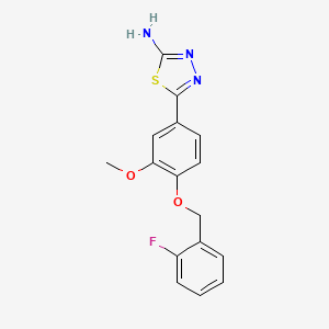 molecular formula C16H14FN3O2S B8136850 5-[4-[(2-Fluorophenyl)methoxy]-3-methoxyphenyl]-1,3,4-thiadiazol-2-amine 