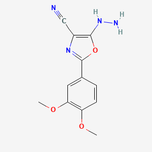 molecular formula C12H12N4O3 B8136859 2-(3,4-Dimethoxyphenyl)-5-hydrazinyl-1,3-oxazole-4-carbonitrile 