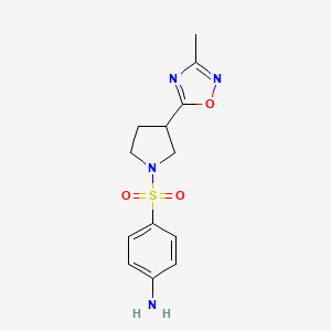 molecular formula C13H16N4O3S B8137228 4-[3-(3-Methyl-1,2,4-oxadiazol-5-yl)pyrrolidin-1-yl]sulfonylaniline 