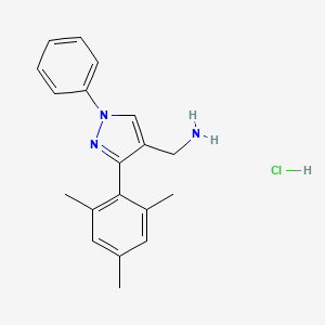 molecular formula C19H22ClN3 B8137344 [1-Phenyl-3-(2,4,6-trimethylphenyl)pyrazol-4-yl]methanamine;hydrochloride 