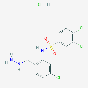 molecular formula C13H13Cl4N3O2S B8137523 3,4-Dichloro-N-(5-chloro-2-(hydrazinylmethyl)phenyl)benzenesulfonamide hydrochloride 